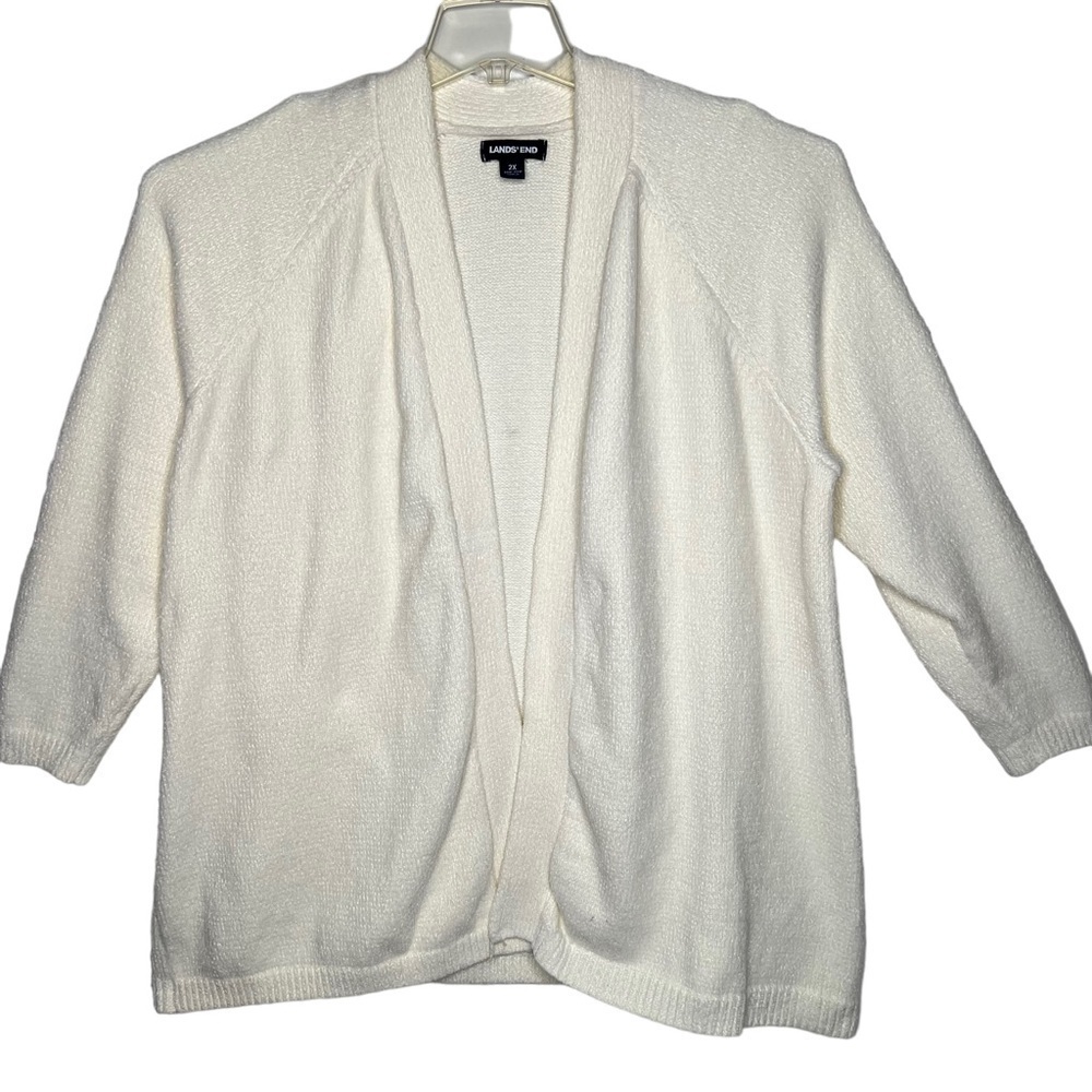 Lands End Ivory Chenille Open Front Cardigan Sweater Size 2X 20 22 Heavy Weight